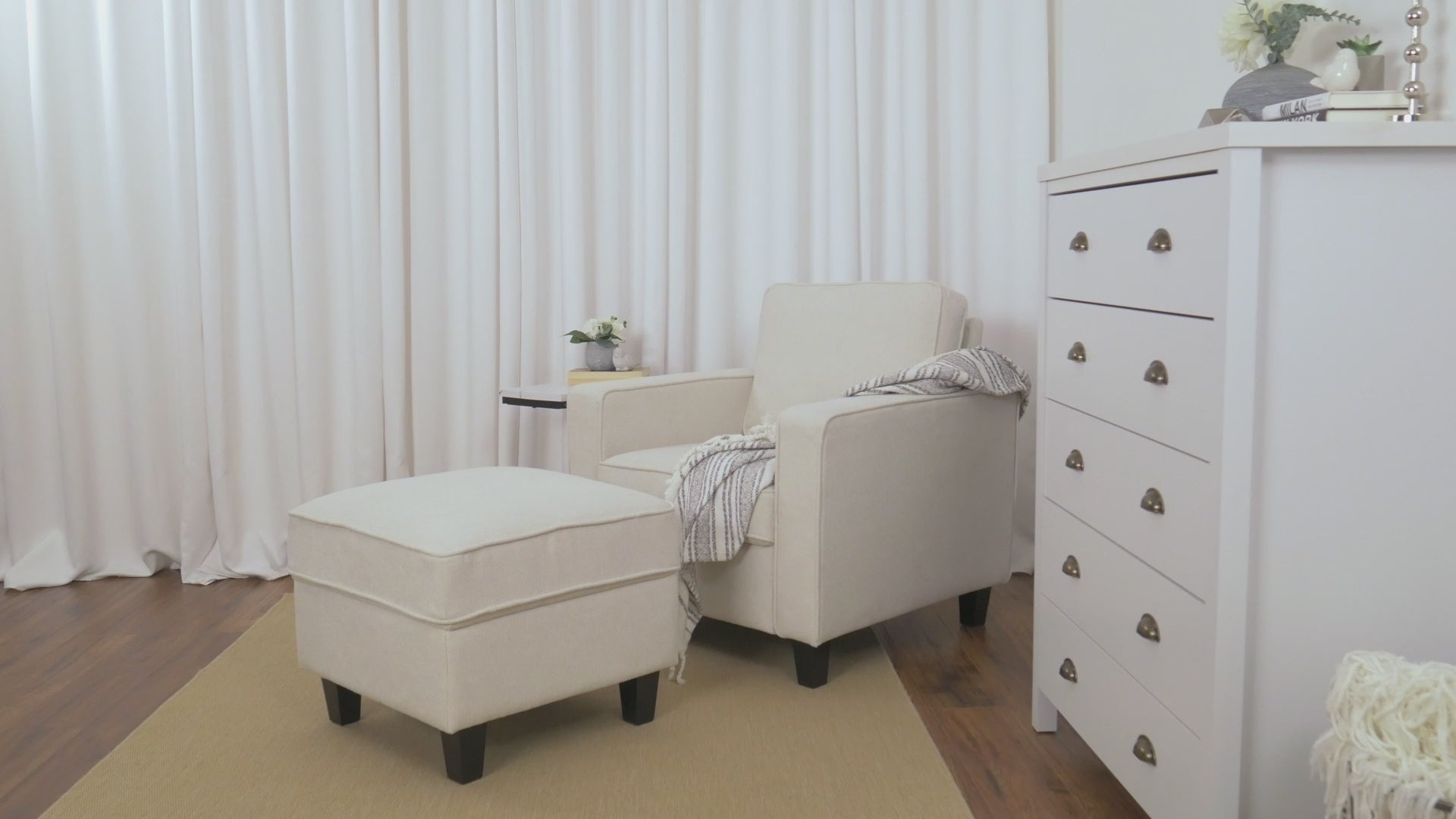 Load video: Georgia Cream Mid-Century Modern Ottoman Product Video