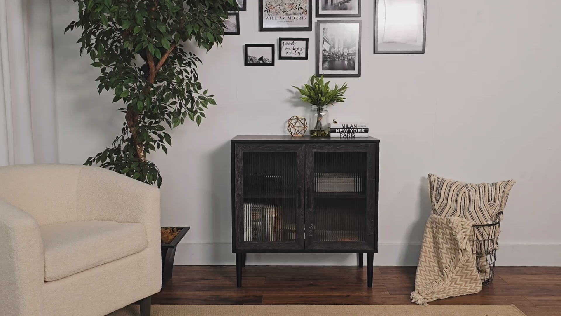Load video: Ethan Fluted Glass Buffet Cabinet Product Video
