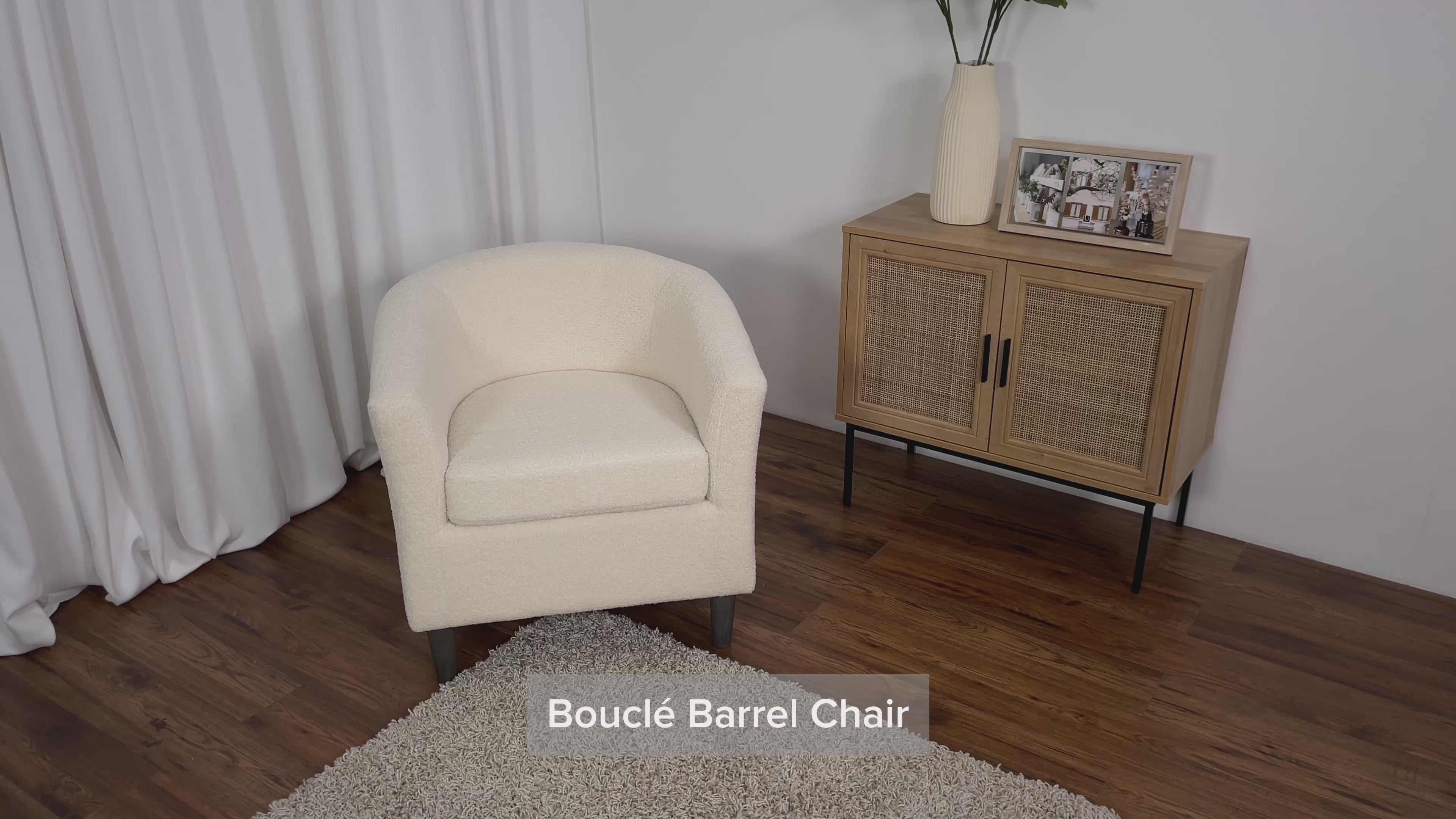 Load video: Sasha Boucle Barrel Chair Product Video