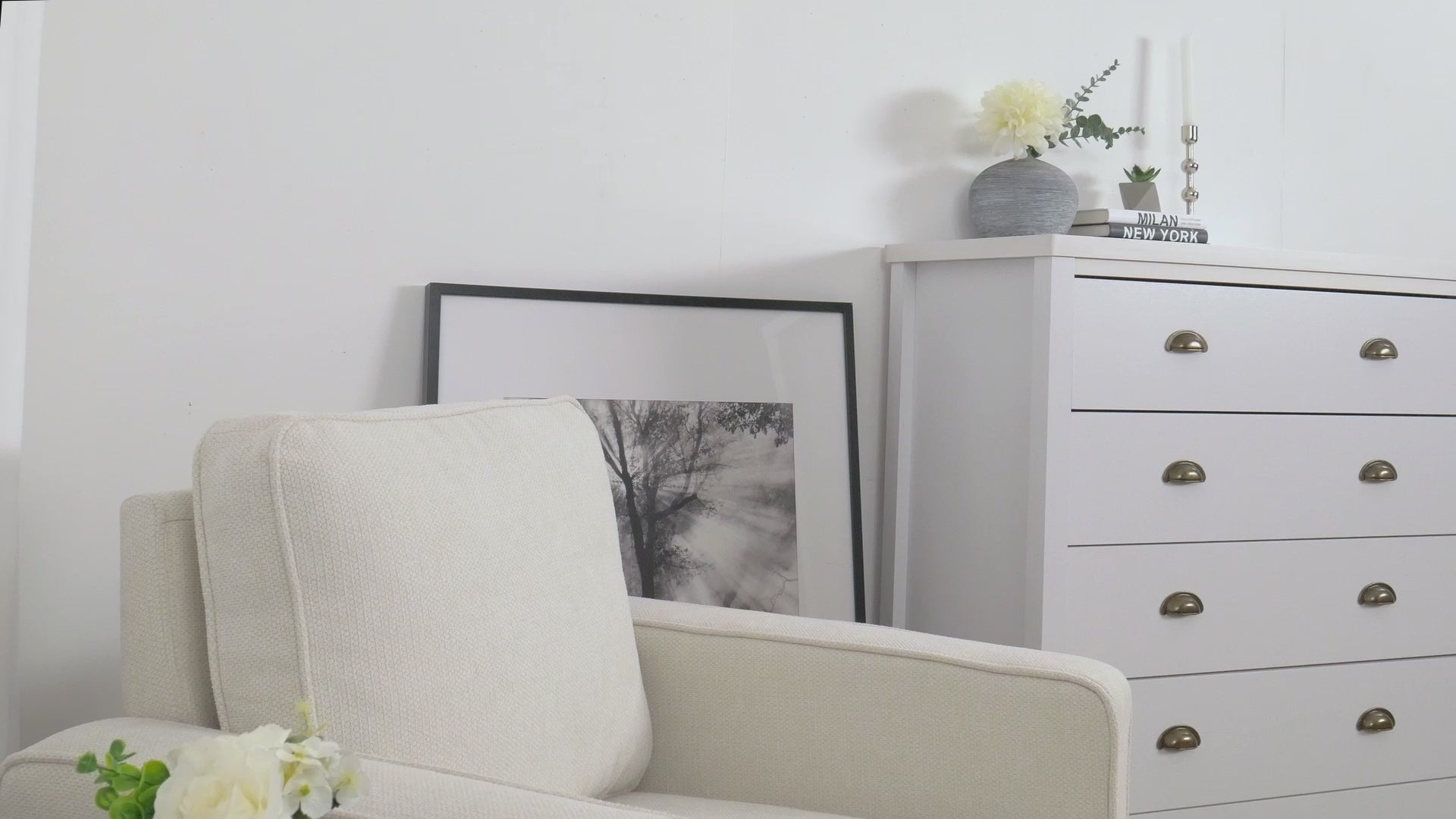 Load video: Boston White 5 Drawer Dresser Product Video