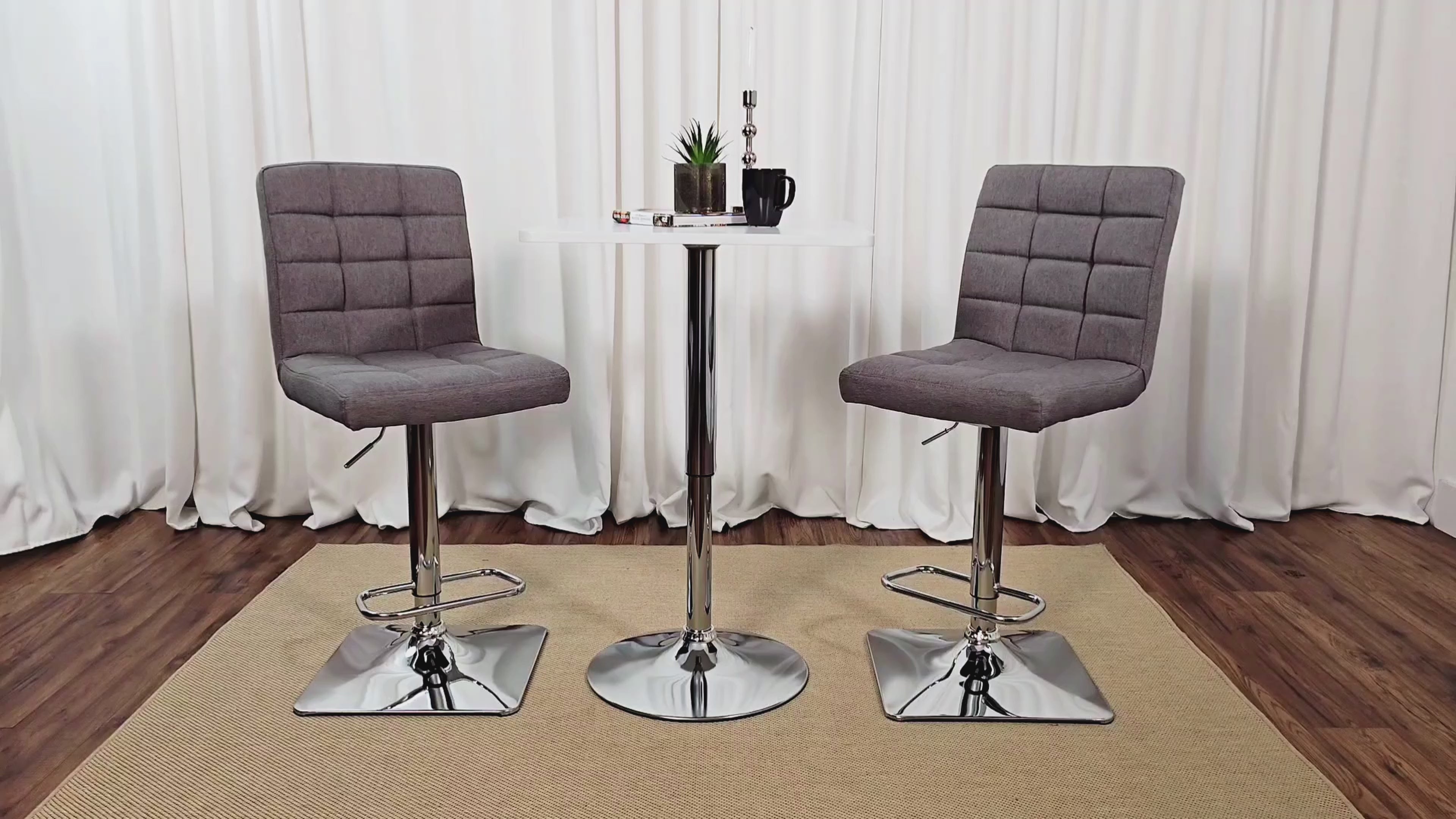 Load video: Avenir Grey Tufted Adjustable Stools Product Video