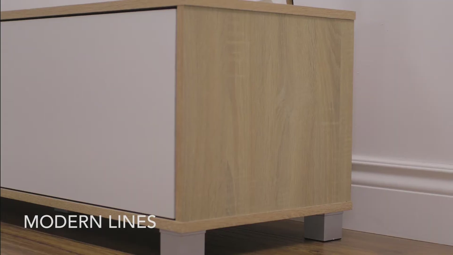Load video: Hollywood Brown and White Modern TV Stand, TVs up to 85&quot; Product Video