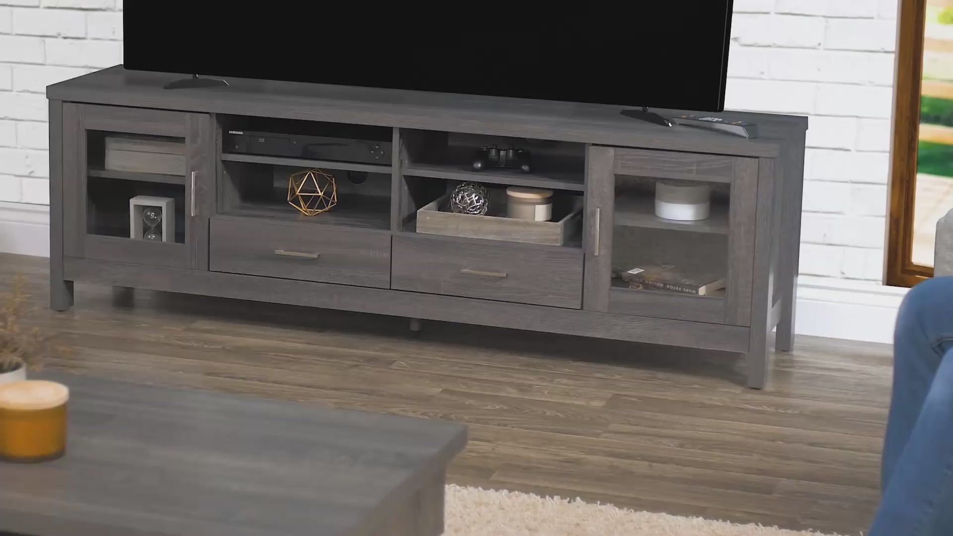 Load video: Hollywood TV Cabinet with Doors, TVs up to 85&quot; Product Video
