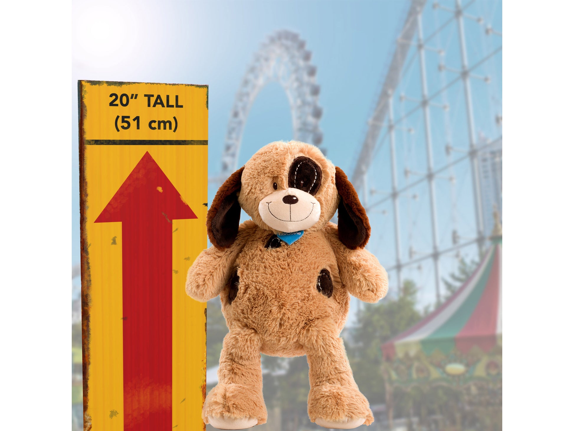 Grey plush dog with floppy ears, black nose, and a white belly sitting upright. Soft, cuddly texture with detailed stitching. Ideal for children and charity donations.