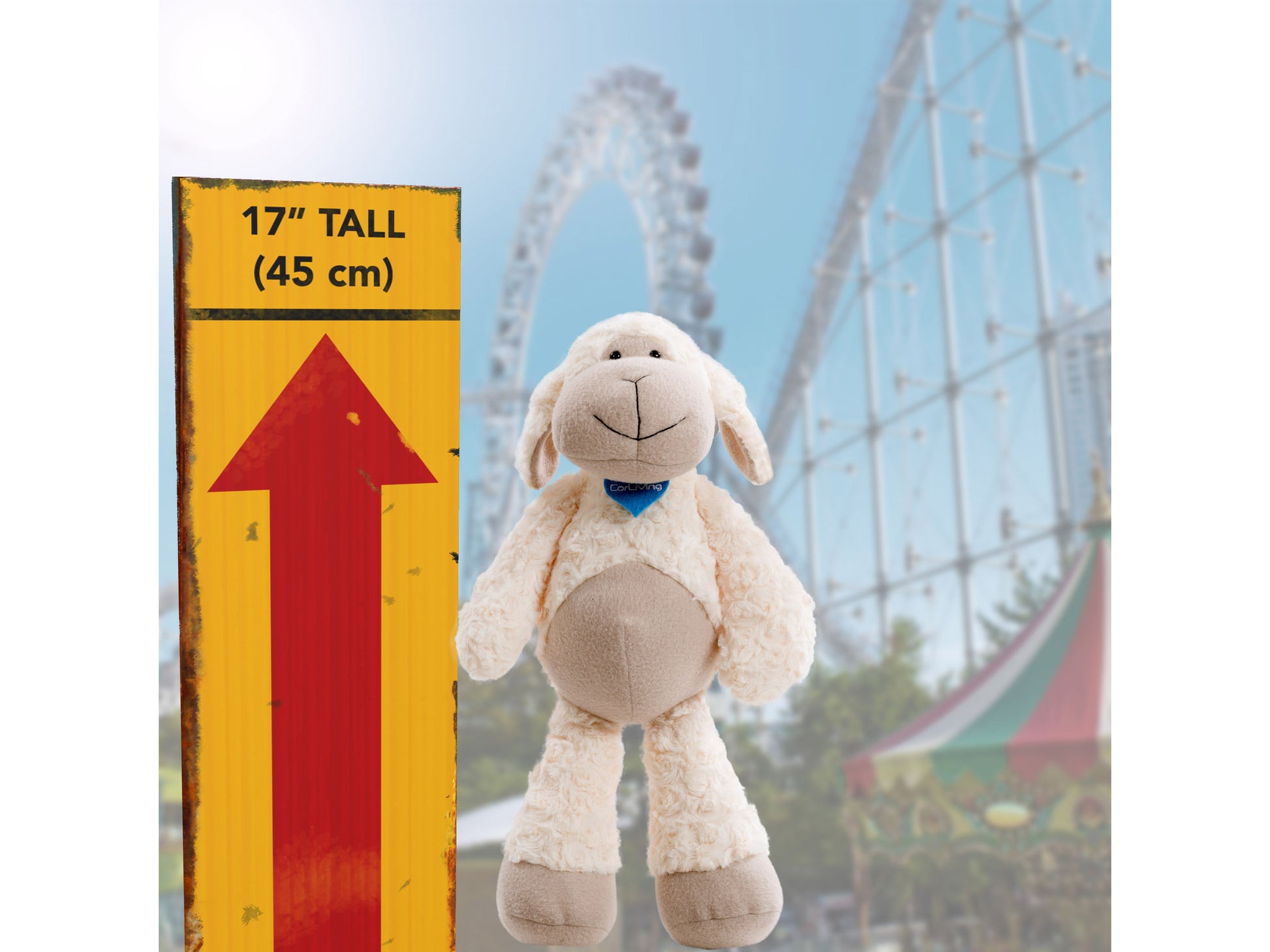 Soft plush lamb toy, Douglas, with a white fluffy body, beige face, and feet, featuring embroidered eyes and nose. Perfect for children's gifts and charity donations.