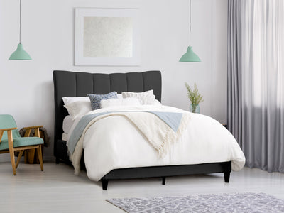 dark grey Channel Tufted Queen Bed Rosewell Collection lifestyle scene by CorLiving#color_dark-grey