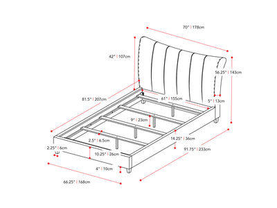 navy blue Channel Tufted Queen Bed Rosewell Collection measurements diagram by CorLiving#color_navy-blue