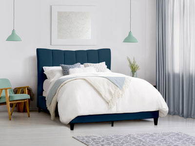 navy blue Channel Tufted Queen Bed Rosewell Collection lifestyle scene by CorLiving#color_navy-blue