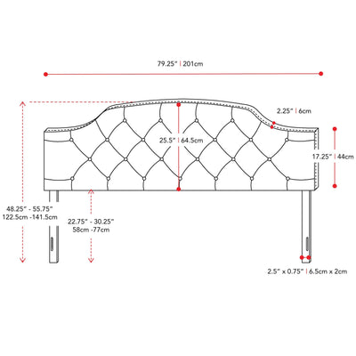 dark grey Diamond Tufted Headboard, King Calera Collection measurements diagram by CorLiving#color_dark-grey