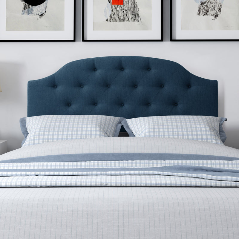 navy blue Diamond Tufted Headboard, Full / Double Calera Collection lifestyle scene by CorLiving