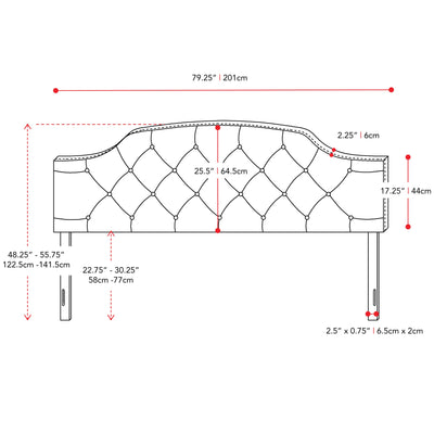 light grey Diamond Tufted Headboard, King Calera Collection measurements diagram by CorLiving#color_light-grey