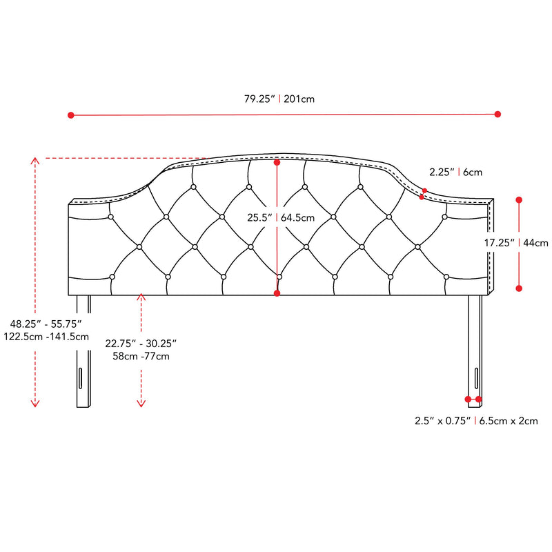 light grey Diamond Tufted Headboard, King Calera Collection measurements diagram by CorLiving