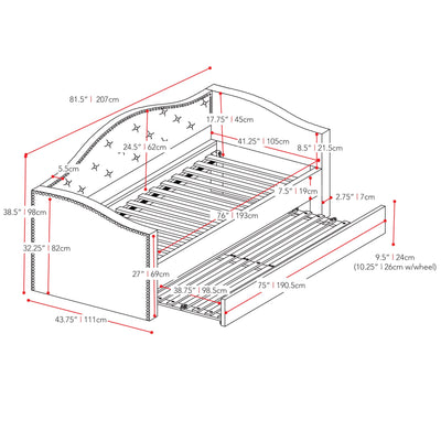 beige Twin Daybed with Trundle Amara Collection measurements diagram by CorLiving#color_beige