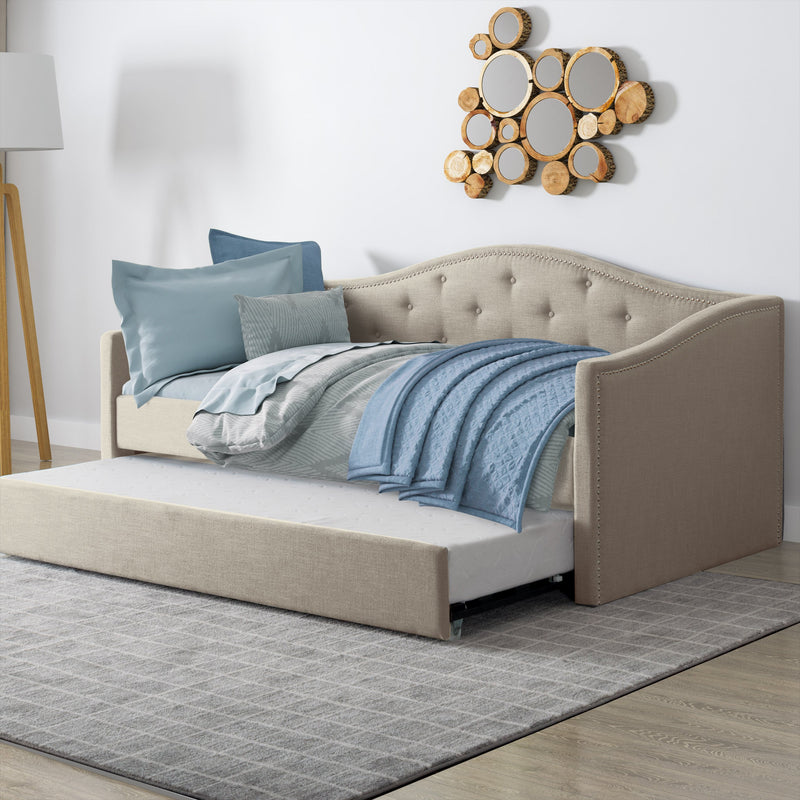 beige Twin Daybed with Trundle Amara Collection lifestyle scene by CorLiving