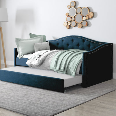 navy blue Twin Daybed with Trundle Amara Collection lifestyle scene by CorLiving#color_navy-blue