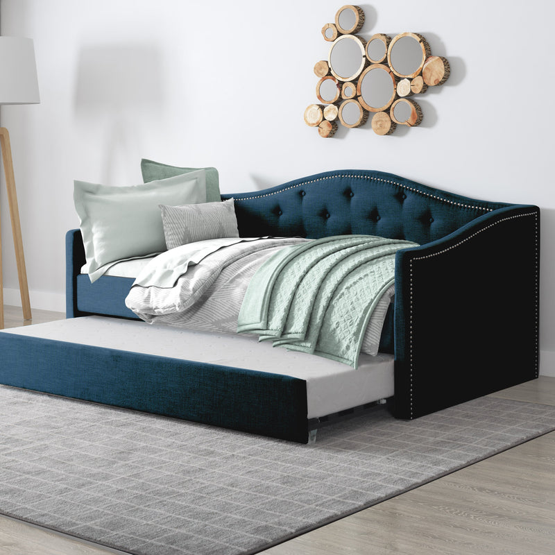 navy blue Twin Daybed with Trundle Amara Collection lifestyle scene by CorLiving