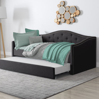 dark grey Twin Daybed with Trundle Amara Collection lifestyle scene by CorLiving#color_dark-grey