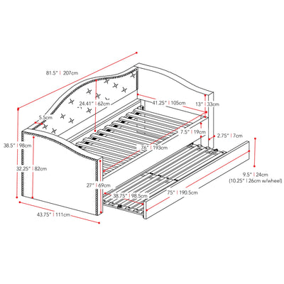 grey Twin Daybed with Trundle Amara Collection measurements diagram by CorLiving#color_grey