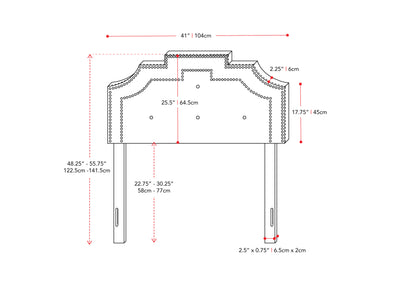 dark grey Padded Headboard, Twin / Single Aspen Collection measurements diagram by CorLiving#color_dark-grey