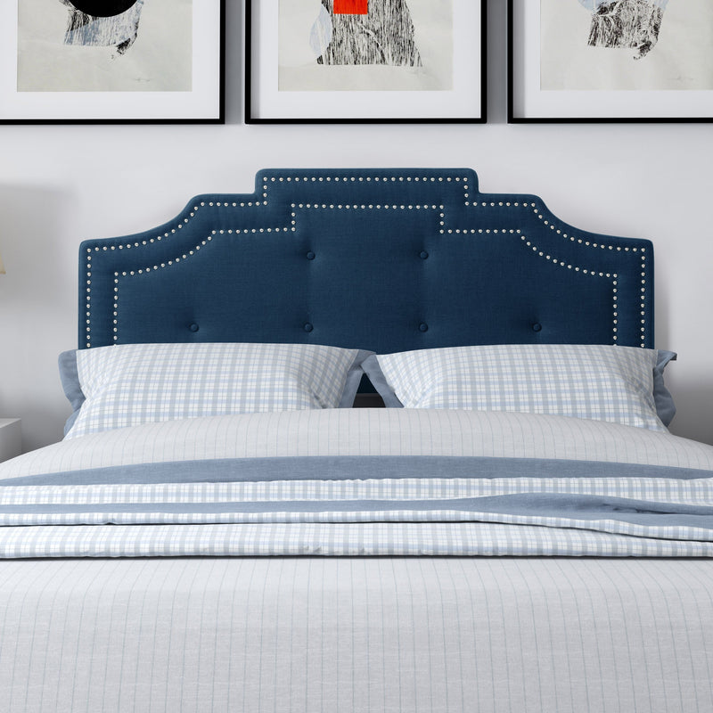 navy blue Padded Headboard, Full / Double Aspen Collection lifestyle scene by CorLiving