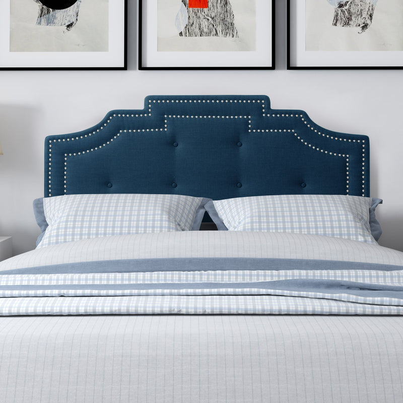 navy blue Padded Headboard, Queen Aspen Collection lifestyle scene by CorLiving