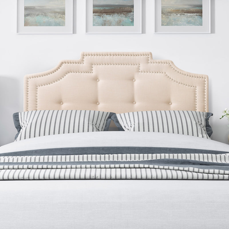 cream Padded Headboard, Queen Aspen Collection lifestyle scene by CorLiving