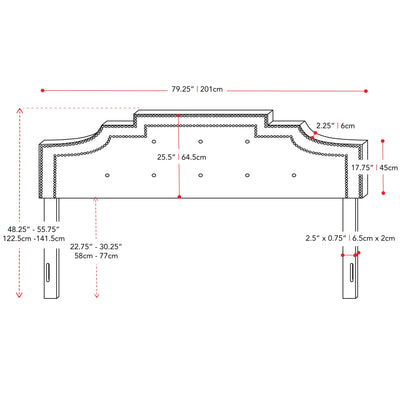 light grey Padded Headboard, King Aspen Collection measurements diagram by CorLiving#color_light-grey