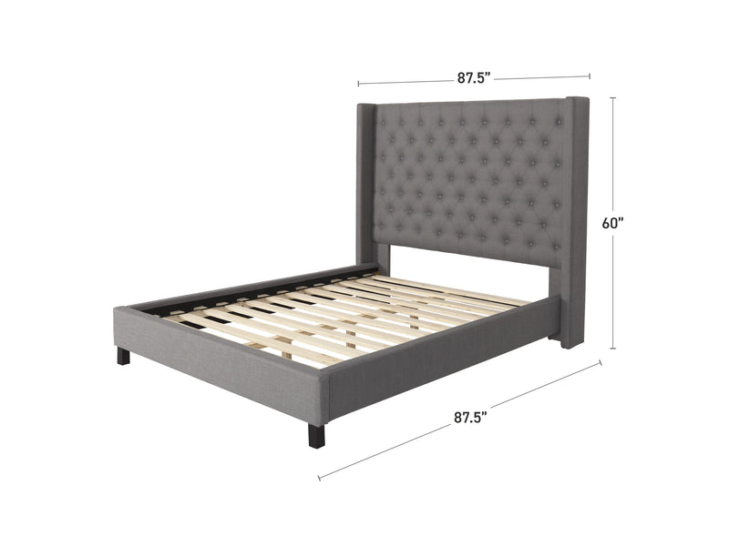 grey Tufted King Bed with Slats Fairfield Collection measurements diagram by CorLiving