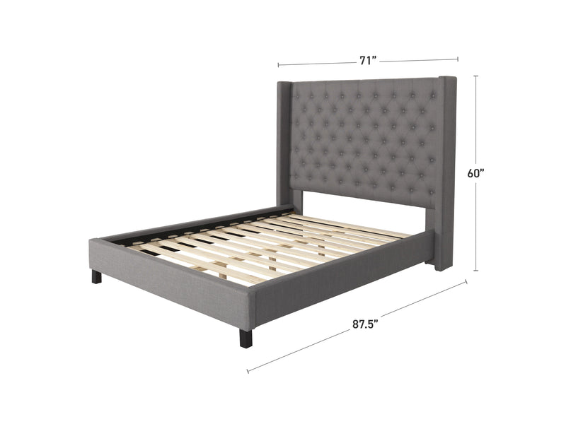 grey Tufted Queen Bed with Slats Fairfield Collection measurements diagram by CorLiving