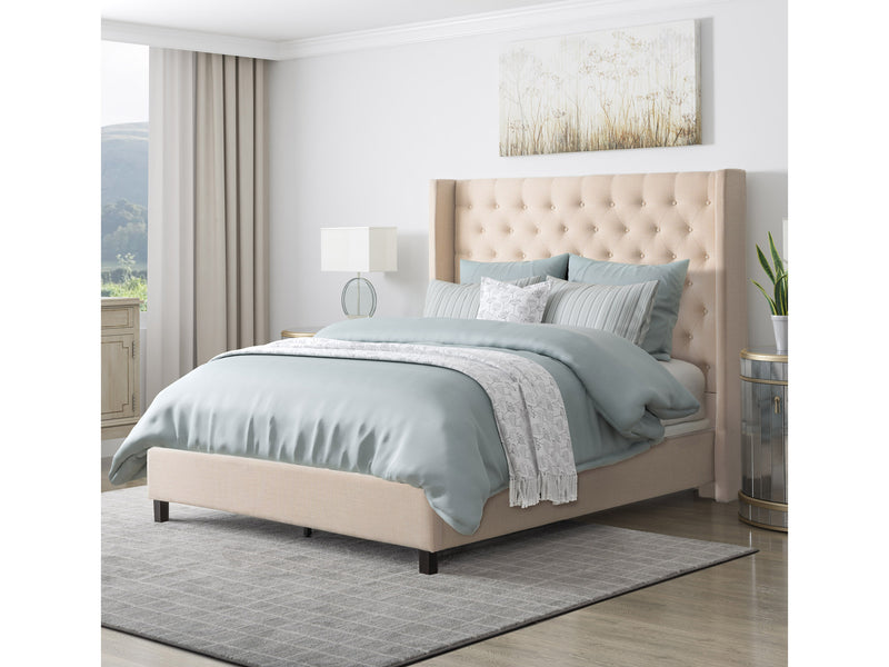 cream Tufted Queen Bed Fairfield Collection lifestyle scene by CorLiving