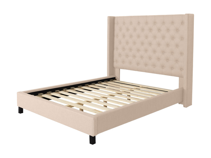 cream Tufted King Bed with Slats Fairfield Collection product image by CorLiving