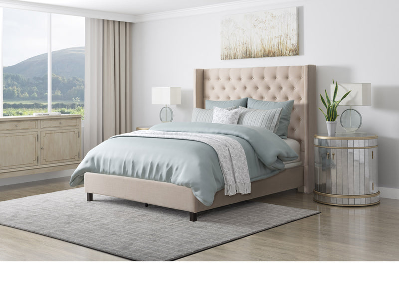 cream Tufted Queen Bed with Slats Fairfield Collection lifestyle scene by CorLiving