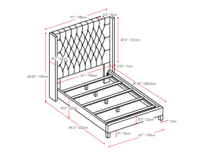 dark grey Tufted Queen Bed Fairfield Collection measurements diagram by CorLiving#color_dark-grey