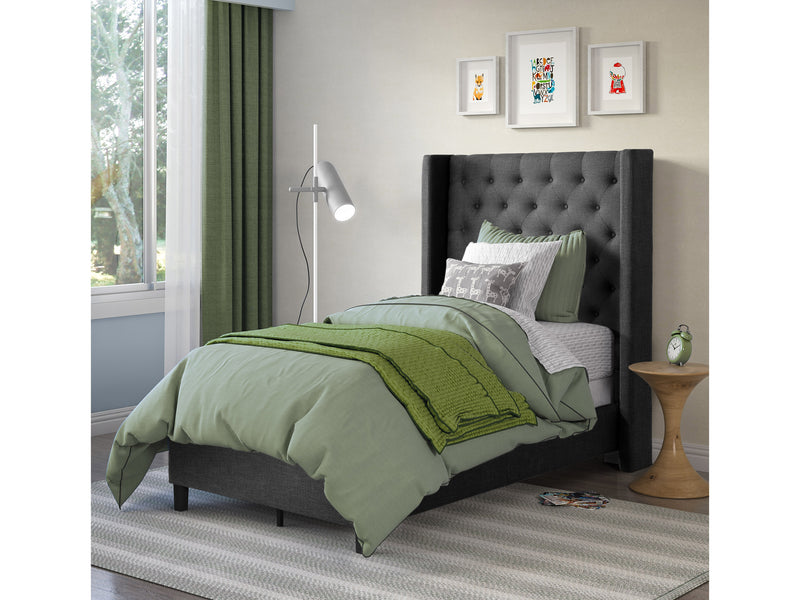 dark grey Tufted Twin / Single Bed Fairfield Collection lifestyle scene by CorLiving