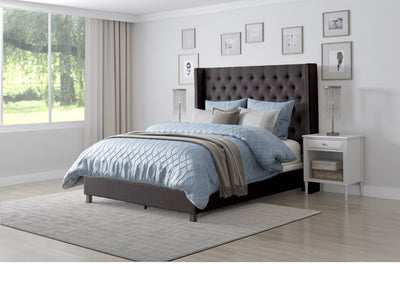 dark grey Tufted Queen Bed with Slats Fairfield Collection lifestyle scene by CorLiving#color_dark-grey