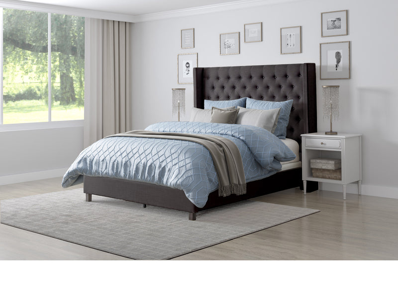 dark grey Tufted King Bed with Slats Fairfield Collection lifestyle scene by CorLiving