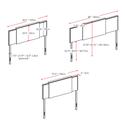 dark grey Expandable Headboard, Full / Queen / King Mia Collection measurements diagram by CorLiving#color_dark-grey