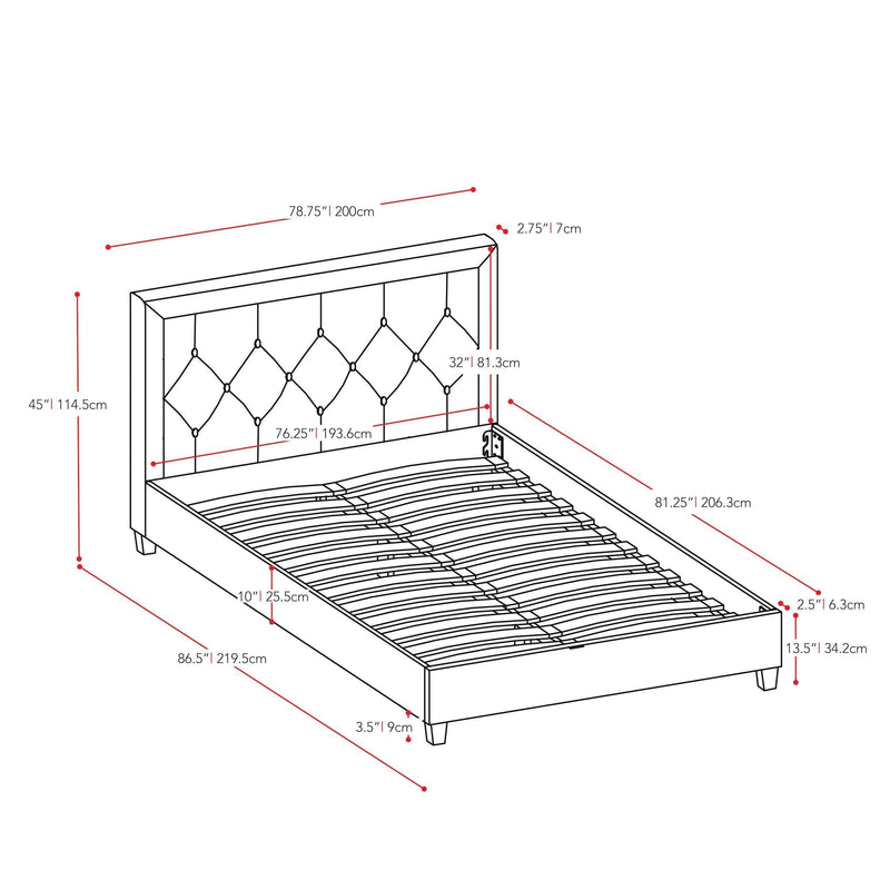 brown King Bed Frame with Headboard CorLiving Collection measurements diagram by CorLiving