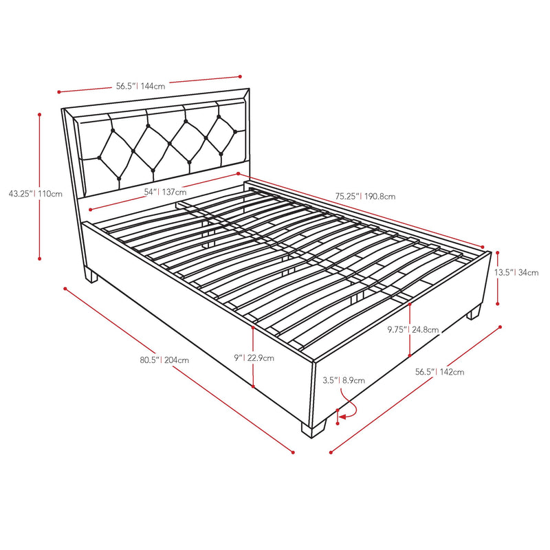 black Double / Full Panel Bed CorLiving Collection measurements diagram by CorLiving