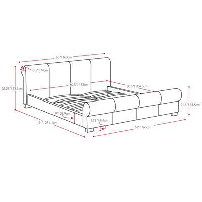 white Double / Full Bed San Antonio Collection measurements diagram by CorLiving#color_white