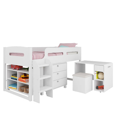 white Twin Loft Bed with Desk Mika Collection product image by CorLiving#color_white
