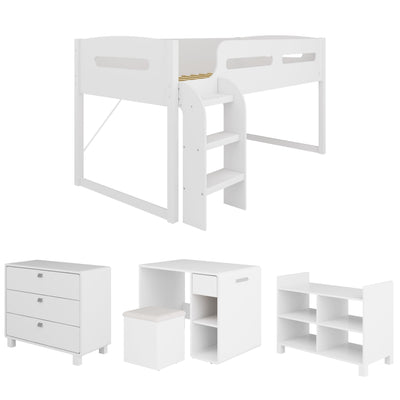 white Twin Loft Bed with Desk Mika Collection product image by CorLiving#color_white