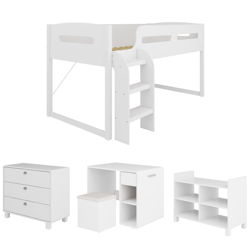white Twin Loft Bed with Desk Mika Collection product image by CorLiving
