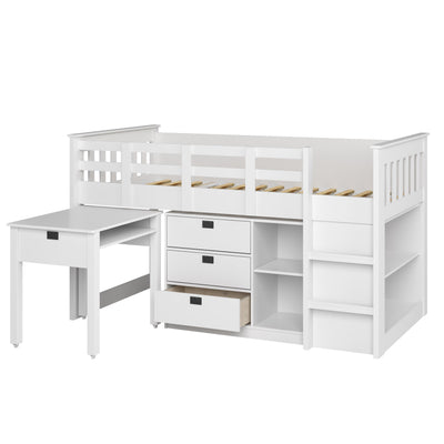white Twin Loft Bed with Storage Mina Collection product image by CorLiving#color_white