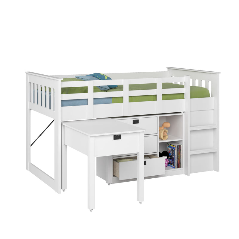 white Twin Loft Bed with Storage Mina Collection product image by CorLiving