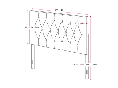 dark grey Velvet Headboard, Full / Double Catalina Collection measurements diagram by CorLiving#color_dark-grey