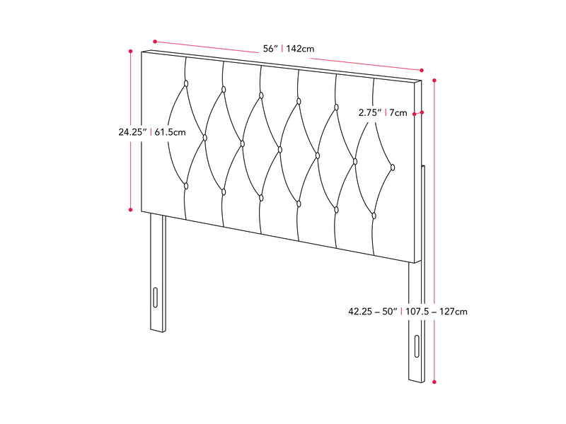 dark grey Velvet Headboard, Full / Double Catalina Collection measurements diagram by CorLiving