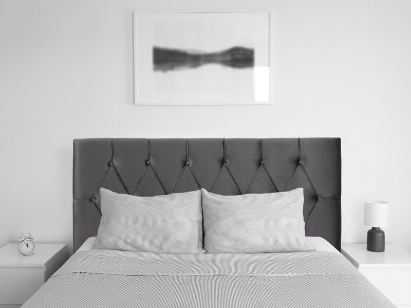 dark grey Velvet Headboard, Full / Double Catalina Collection lifestyle scene by CorLiving