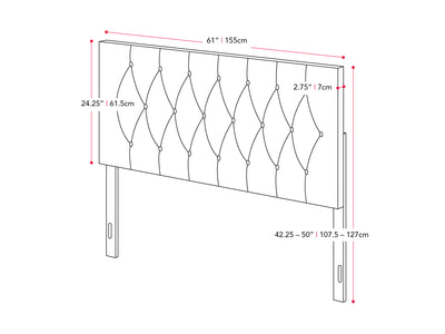 dark grey Velvet Headboard, Queen Catalina Collection measurements diagram by CorLiving#color_dark-grey