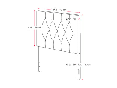 dark grey Velvet Headboard, Twin / Single Catalina Collection measurements diagram by CorLiving#color_dark-grey